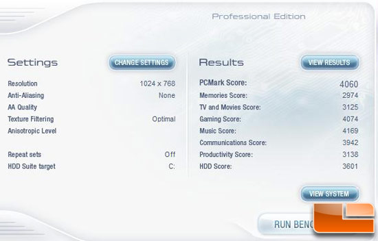 PCMark Vantage Benchmark Results