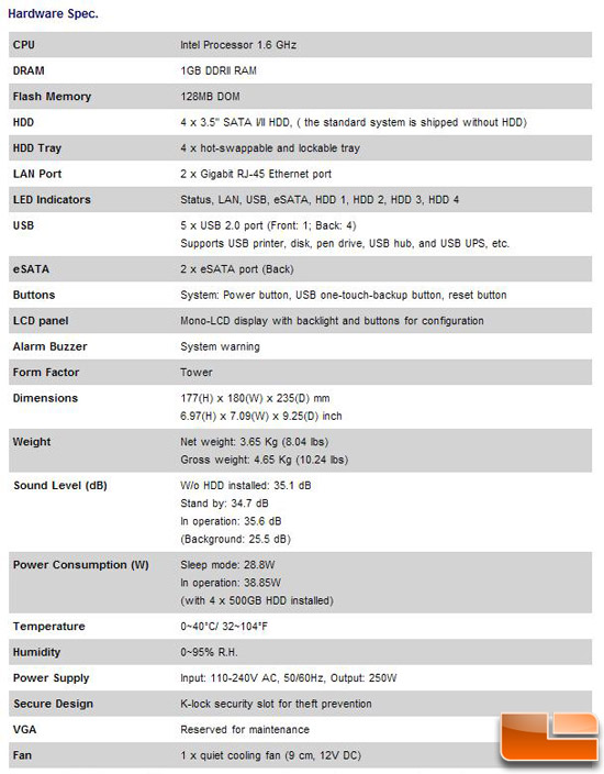 QNAP TS-439 Specifiations