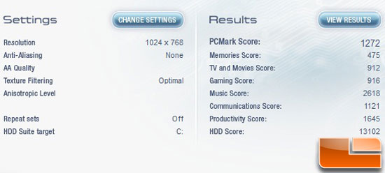 PCMark Vantage Benchmark Results