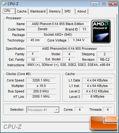 AMD Phenom II X4 955 Black Edition Processor Default Settings