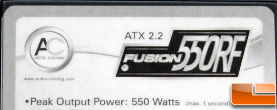 Arctic Cooling Fusion 550RF PSU Label