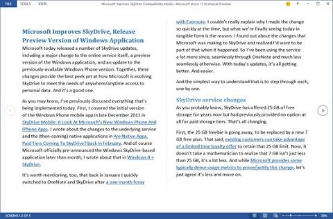 Word 2013 PDF two-page viewing mode