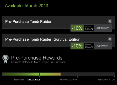 Steam's Tomb Raider pre-purchase offer Steam's Tomb Raider pre-purchase offer