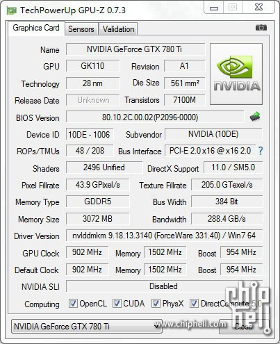 NVIDIA GeForce GTX 780 Ti GPU-Z Shot