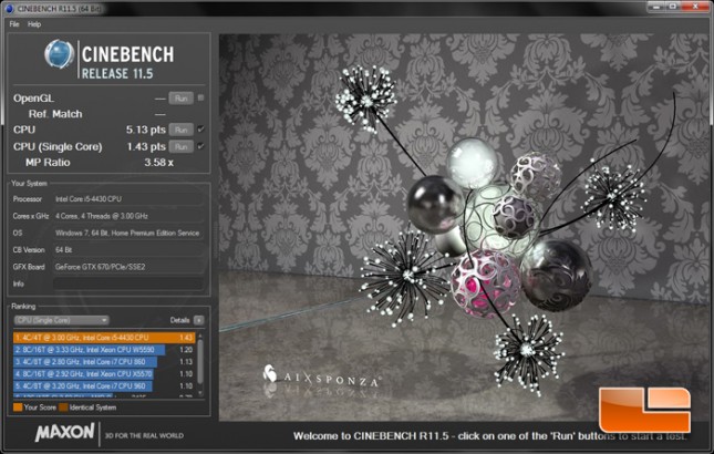 Alienware X51 R2 Cinebench R11.5 Performance Results