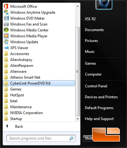 Alienware X51 R2 Start Menu Programs