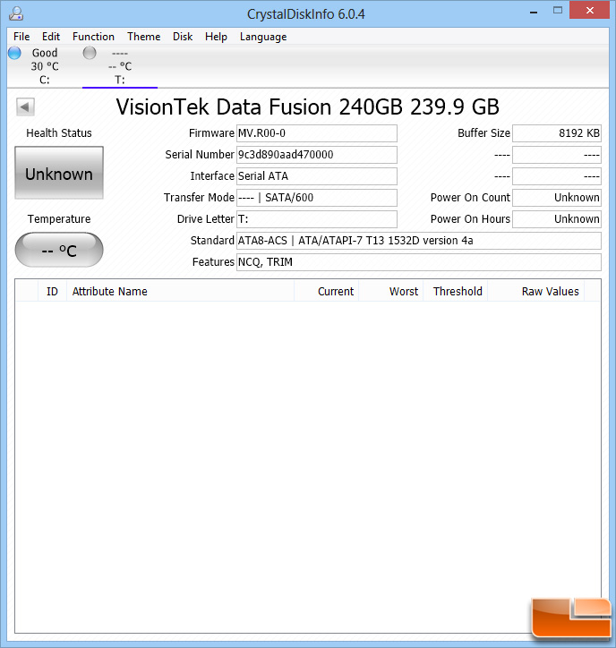 Crystal Disk Info VisionTek PCIe SSD