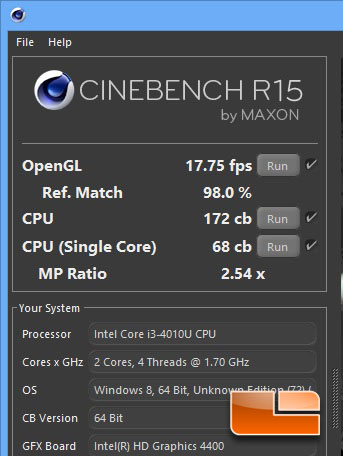 Cinebench R15 Benchmark Results