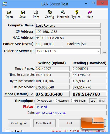 LAN Speed Test Wired Benchmark Results