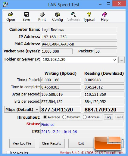 LAN Speed Test Wired Benchmark Results