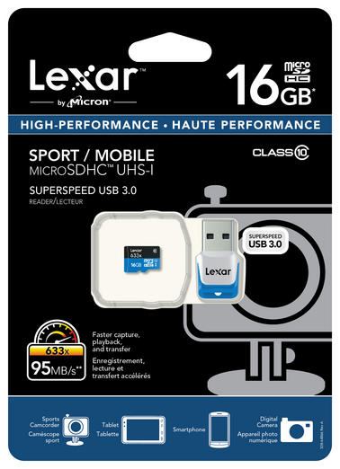 LEXAR 16GB ad alte prestazioni 95MB/s Class 10 UHS-I 633x MICRO-SDHC Adattatore SD 