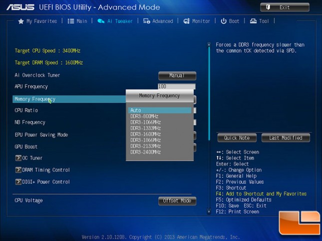 ASUS A88X-PRO DDR3 Frequency