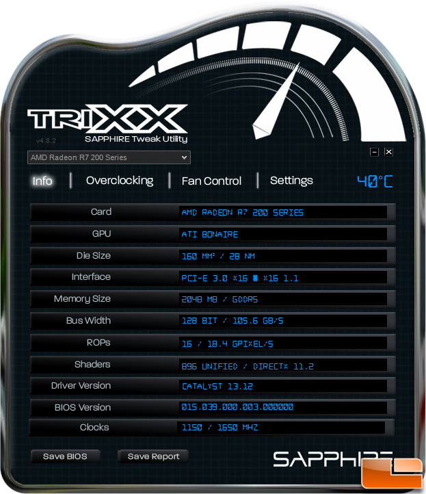 Sapphire TRIXX Info Tab