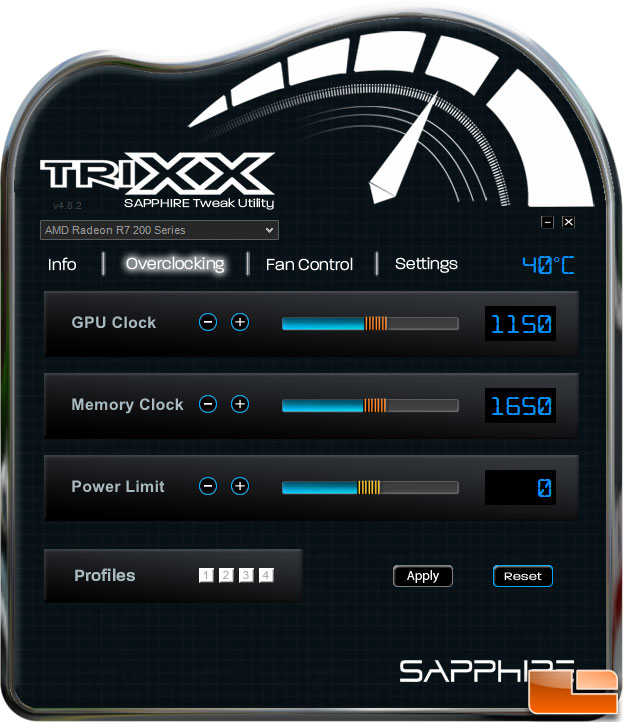 Sapphire TRIXX Overclocking Tab