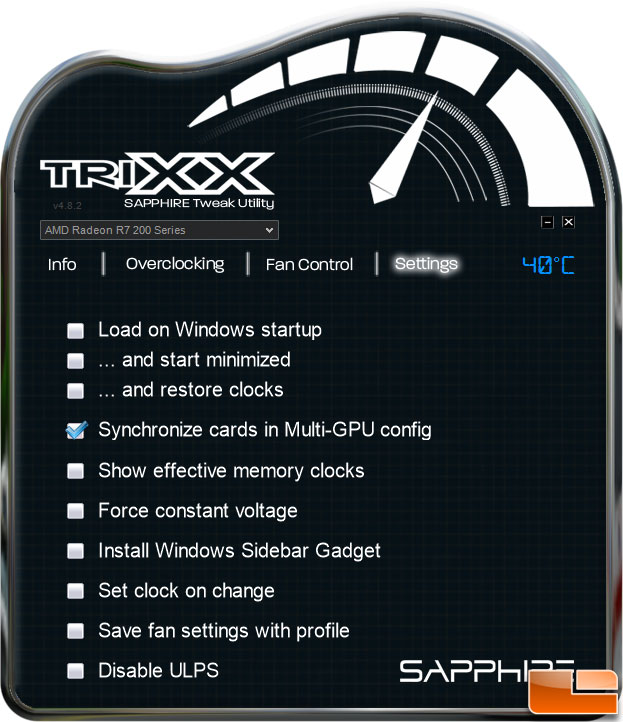 Sapphire TRIXX Settings Tab