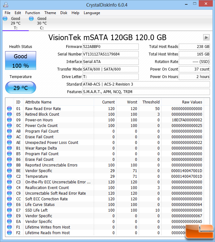 VisionTek mSATA 120GB CrystalDiskInfo