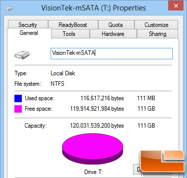 VisionTek mSATA 120GB Properties