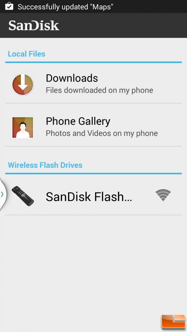 SanDisk Android App Main Menu