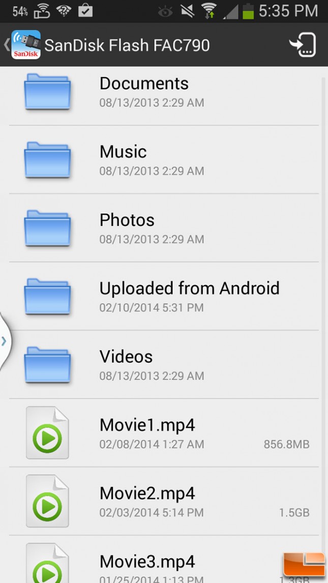 SanDisk Android App Folder View