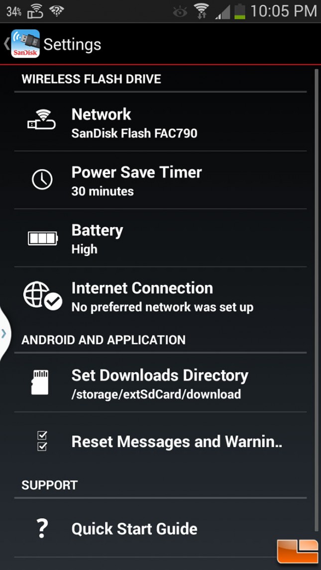 SanDisk Android Settings