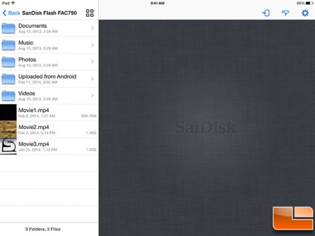 SanDisk Wireless Flash iOS Main Menu