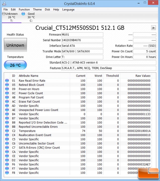 Crucial M550 512GB CrystalDiskInfo
