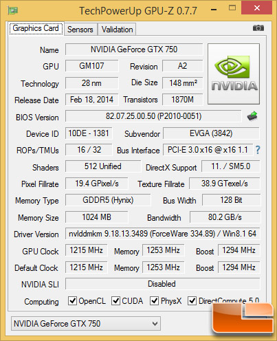 EVGA GeForce GTX 750 GPU-Z