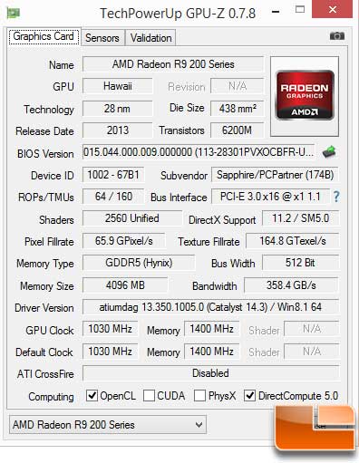 Sapphire Vapor-X R9 290 GPU-Z Info