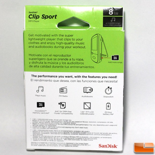 SanDisk Clip Sport Back of Box