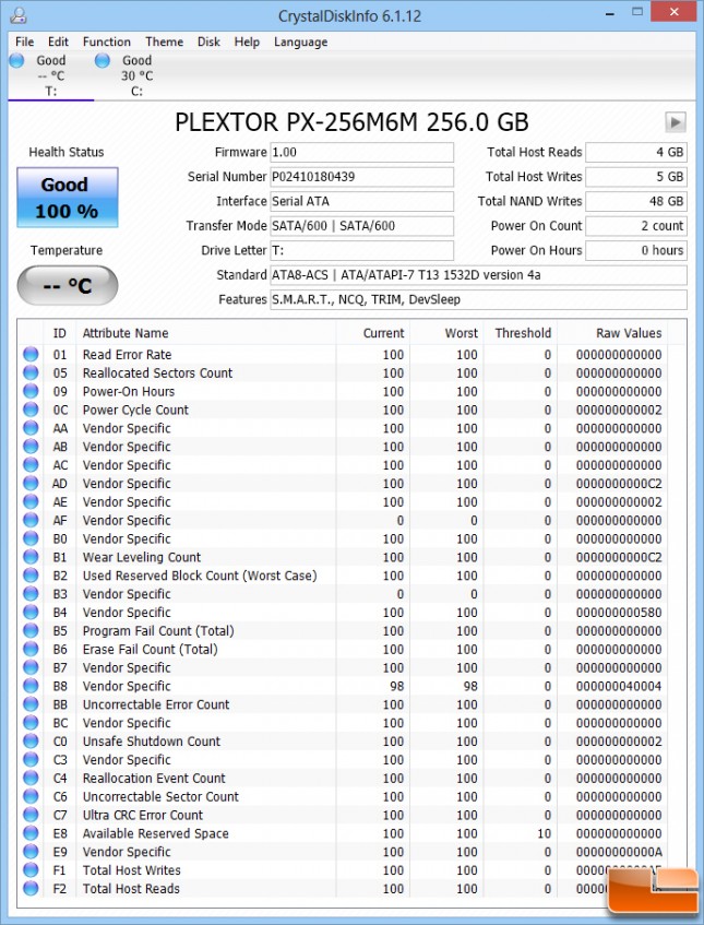 Plextor M6M Crystal Disk Info