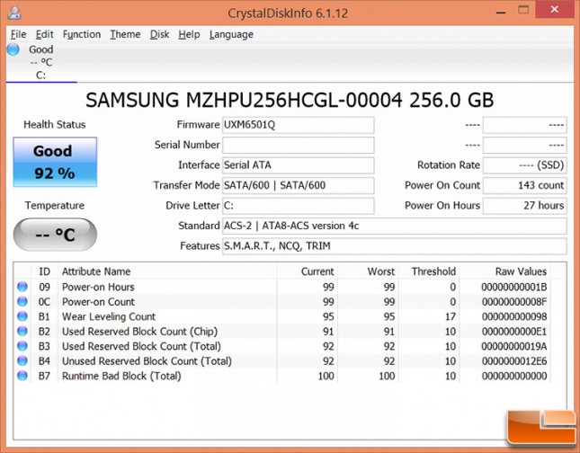 Samsung XP941 CrystalDisk Info