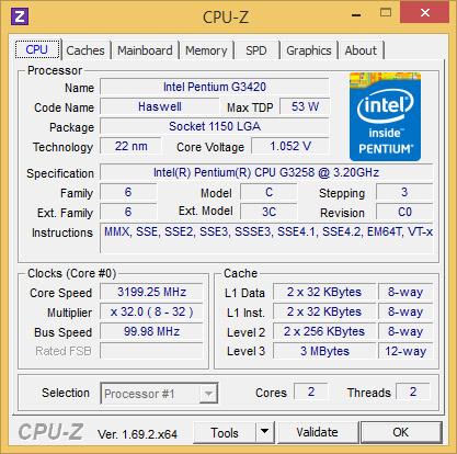 Intel Pentium G3258 GPU-Z