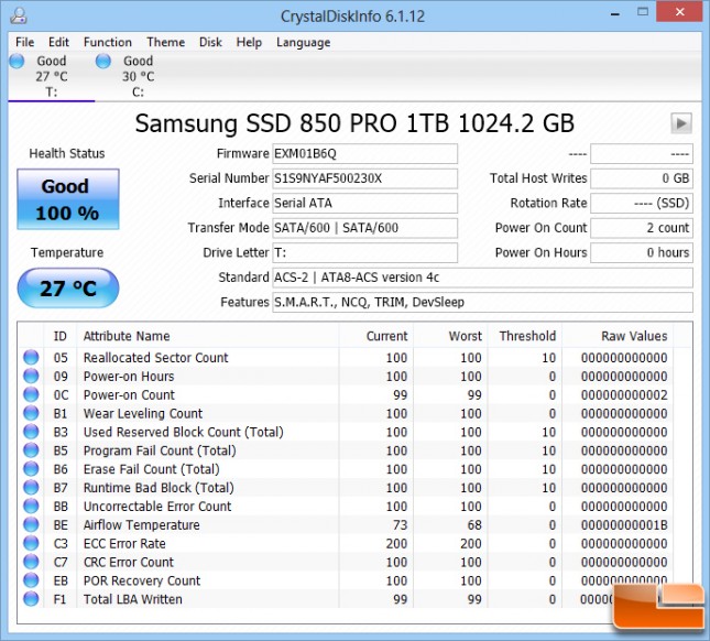 Samsung 850 Pro 1TB CrystalDiskInfo