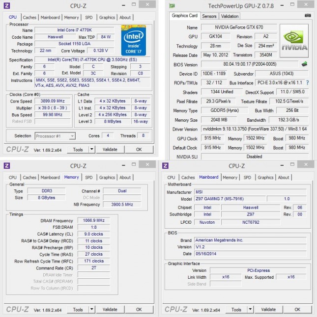 MSI Z97 Gaming 7 Test System Settings