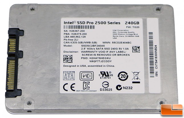 Intel SSD Pro 2500 Series 240GB SSD Label