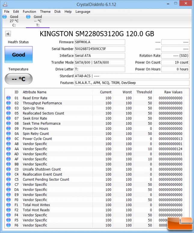 Kingston SM2280 - CrystalDiskInfo