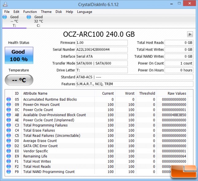 OCZ ARC 100 240GB - Crystal Disk Info