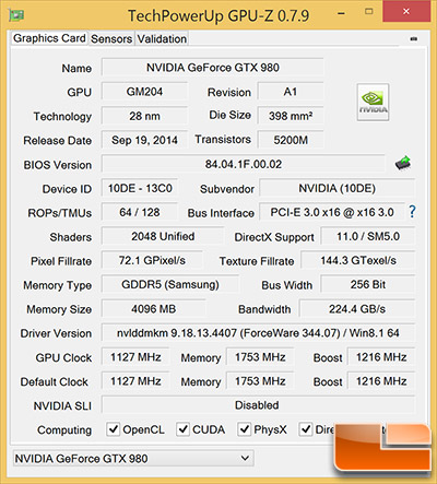 NVIDIA GeForce GTX 980 GPU-Z