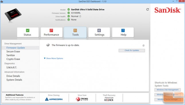 SanDisk Dashboard