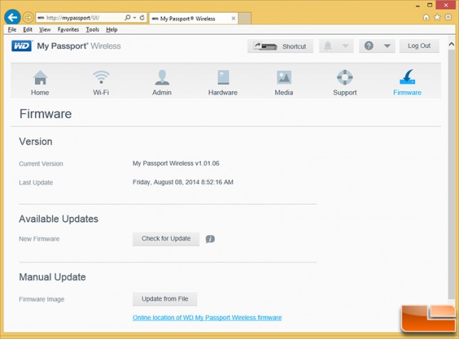 WD My Passport Wireless Setup User Interface