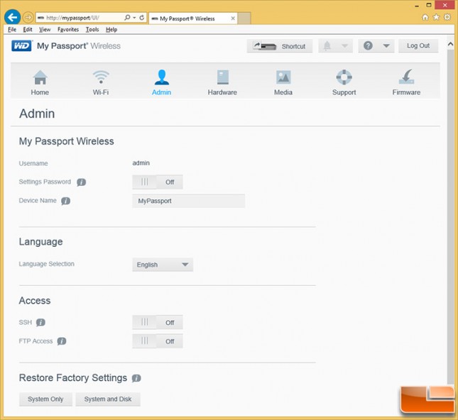 WD My Passport Wireless Setup User Interface