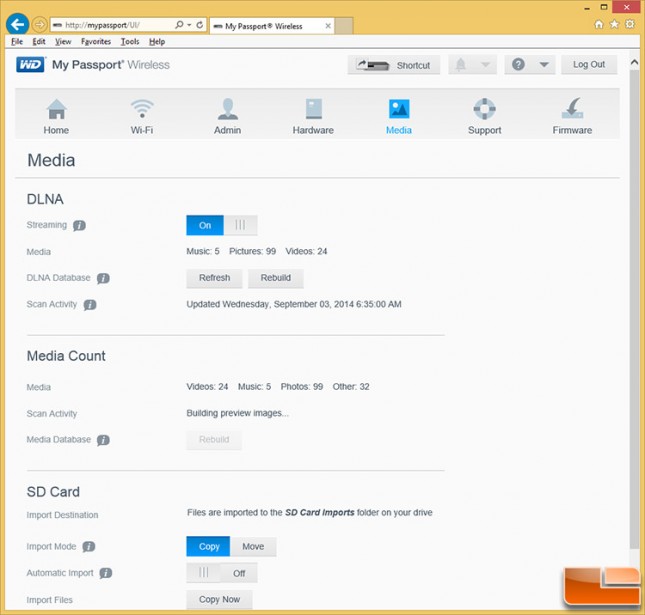 WD My Passport Wireless Setup User Interface