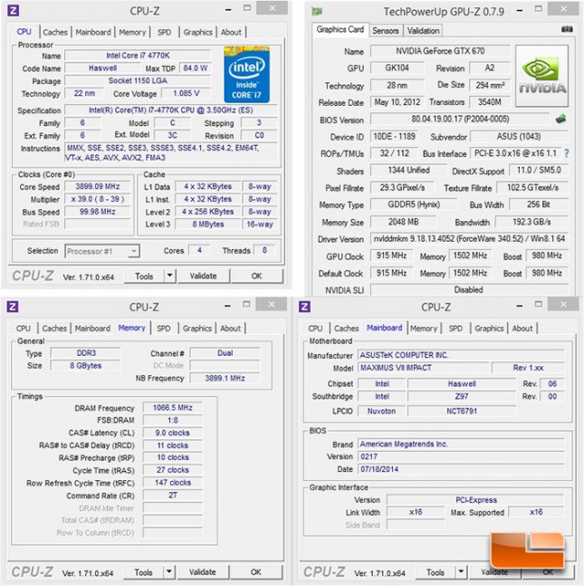 ASUS Maximus VII Impact Intel Z97 Test System Settings