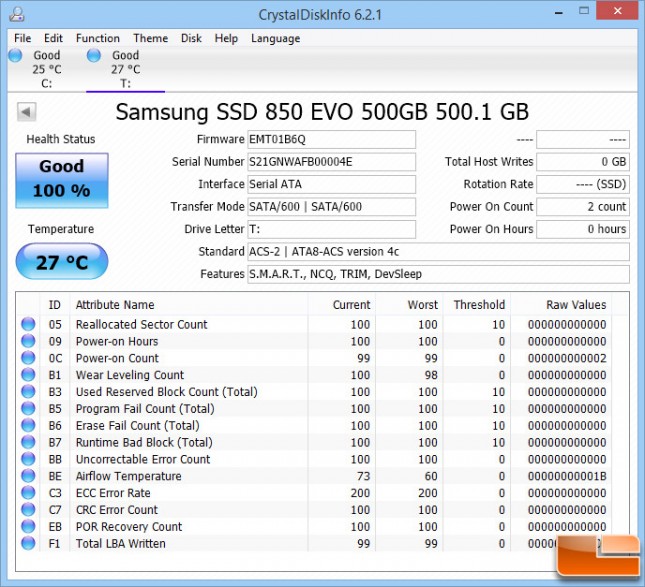 CrystalDiskInfo- Samsung 850 EVO 500GB