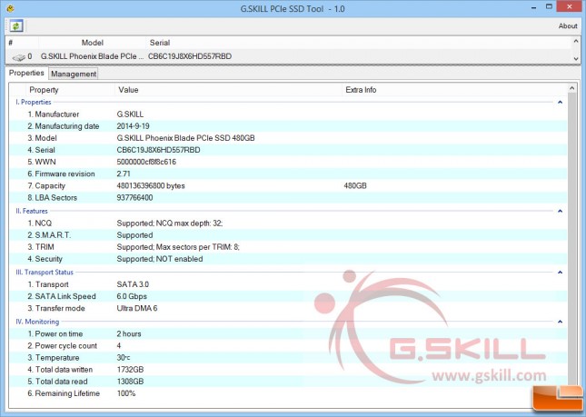 G.SKILL Phoenix Blade 480GB PCIe Tool