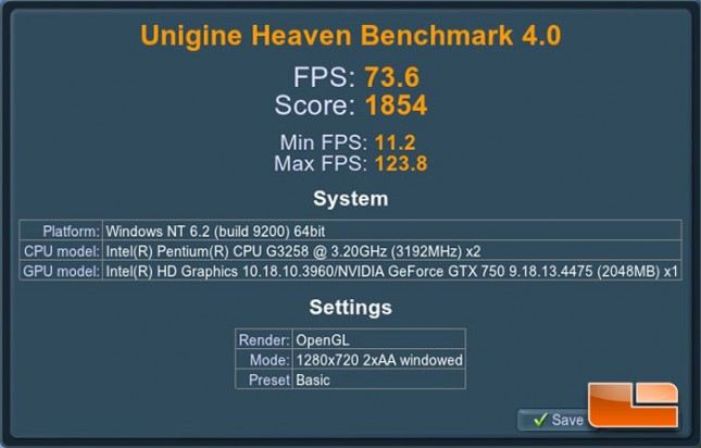 Unigine Heaven 4.0 Basic Benchmark Results