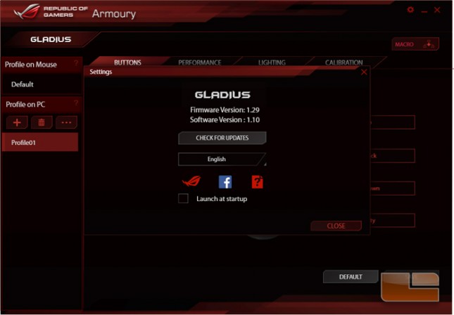 ASUS ROG Gladius Armoury Software