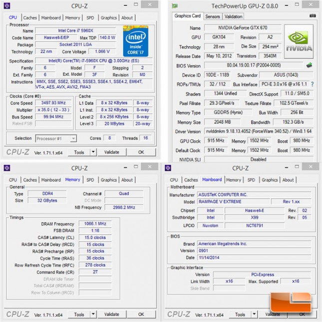 Legit Reviews ASUS Rampage V Extreme Test System Settings