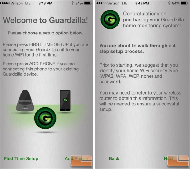 Guardzilla App Screen Set Up