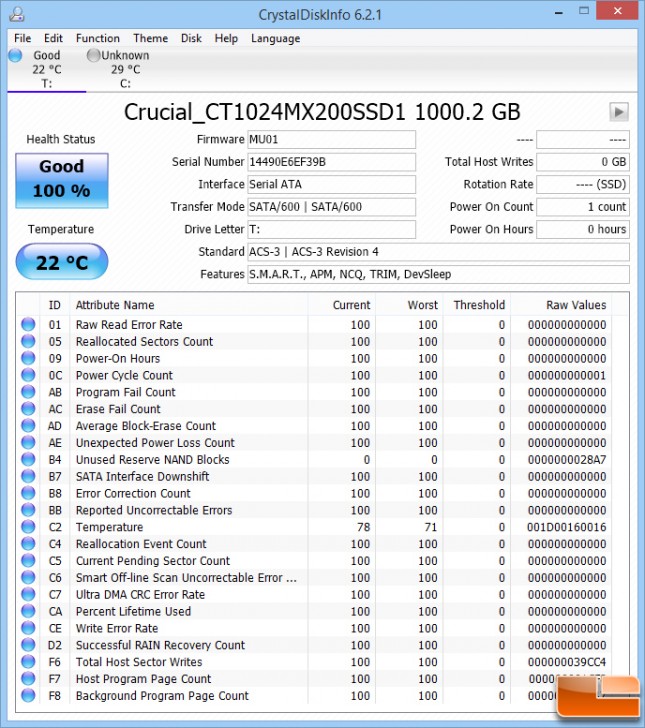 Crucial MX200 CrystalDiskInfo